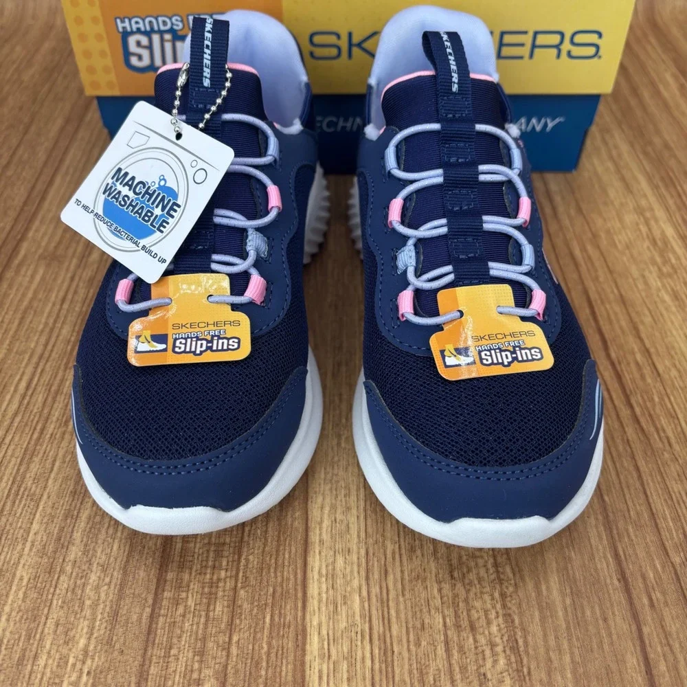 Skechers Hands Free Slip-ins Kids 13 Navy Bounder Simple Cute Sneakers NEW